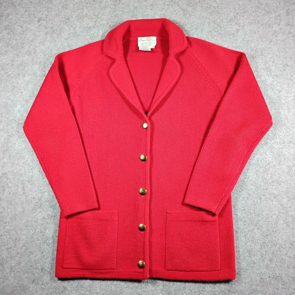 Dayne Taylor Vintage Red Ribbed Cardigan Sweater Gold‎ Buttons Collar M